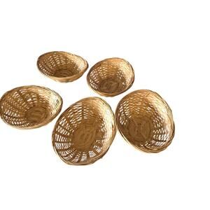 5 Vintage Natural Small Woven Baskets Oval Wicker Storage Fruit Snack Bowls